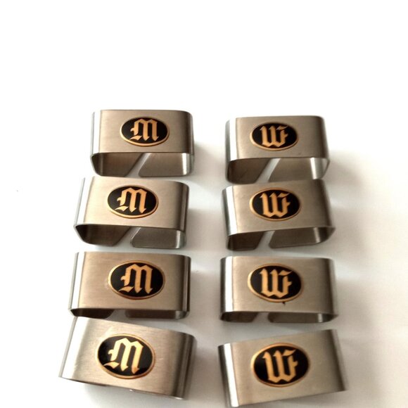 8 Monogram "M" or "W" Napkin Ring / Holder Vintage Tablecloth Thanksgiving Table - Picture 8 of 10
